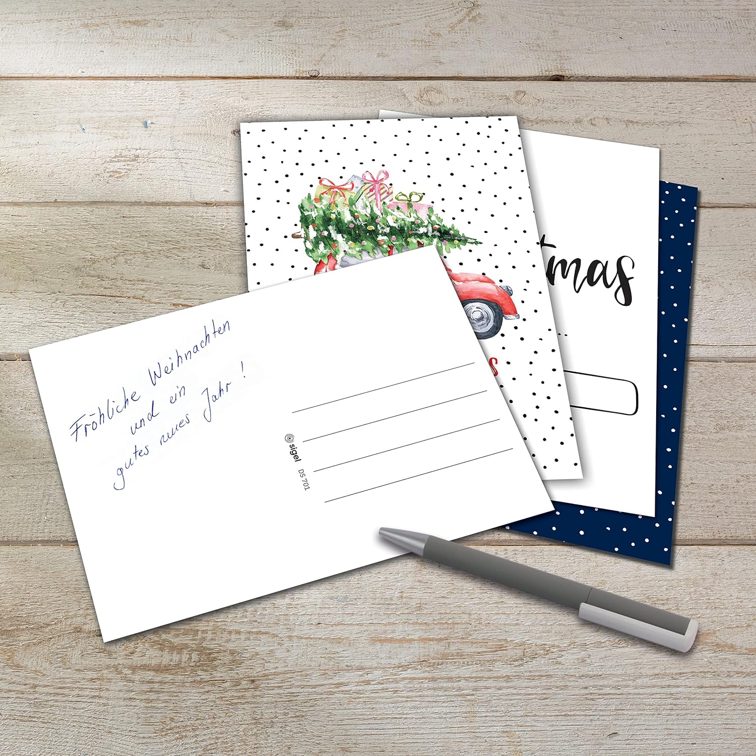 SIGEL DS701 Set of 24 Christmas postcards, 12 motifs, White carton, pre-printed, easy to print white - post cards