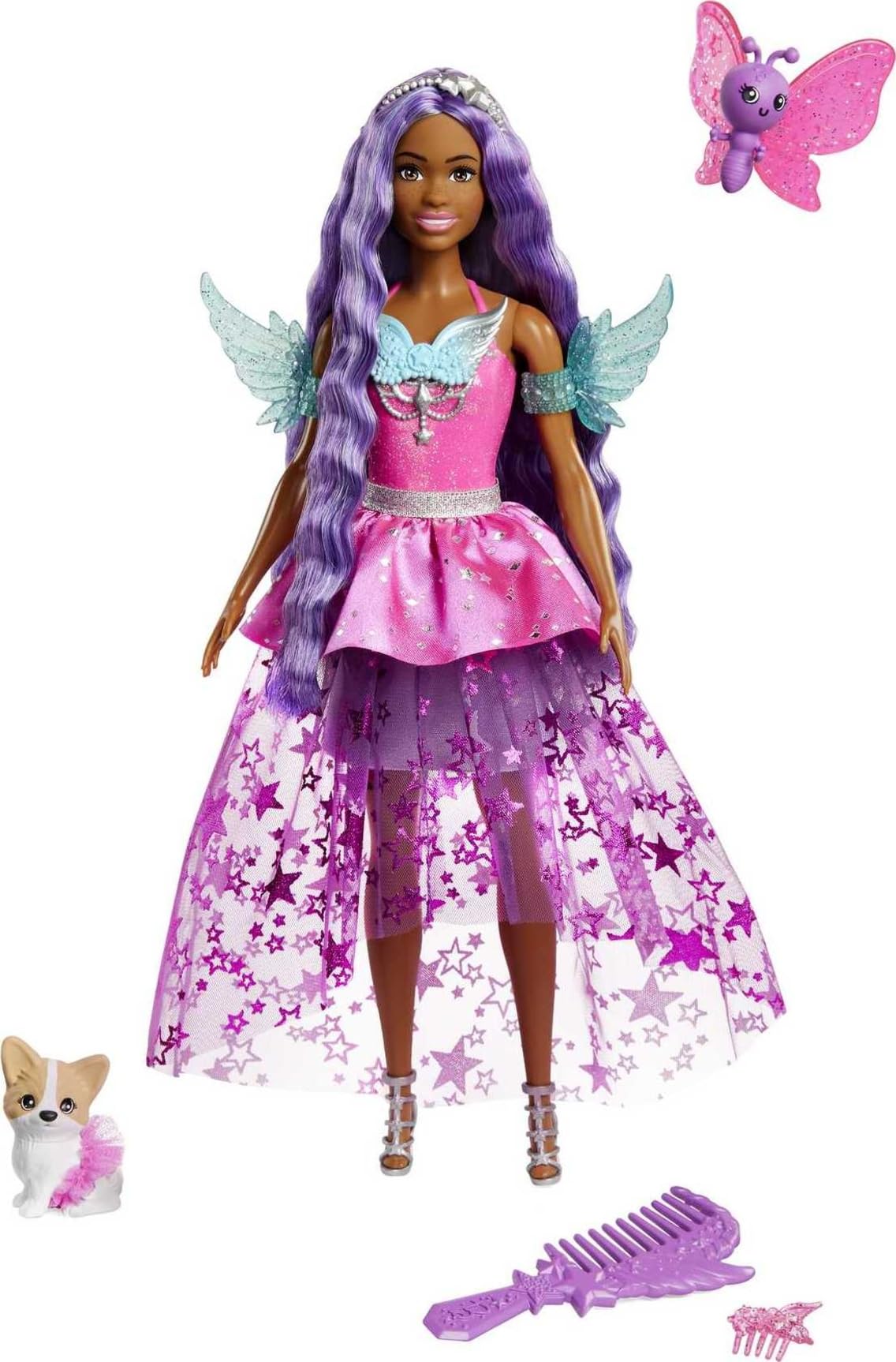 Barbie Doll with Two Fairytale Pets and Wing-Detailed Dress, Barbie “Brooklyn” Doll From Barbie A Touch of Magic, 7-inch Long Fantasy Hair, HLC33