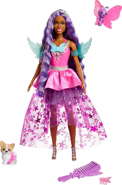 Barbie Doll with Two Fairytale Pets and Wing-Detailed Dress, Barbie “Brooklyn” Doll From Barbie A Touch of Magic, 7-inch Long Fantasy Hair, HLC33