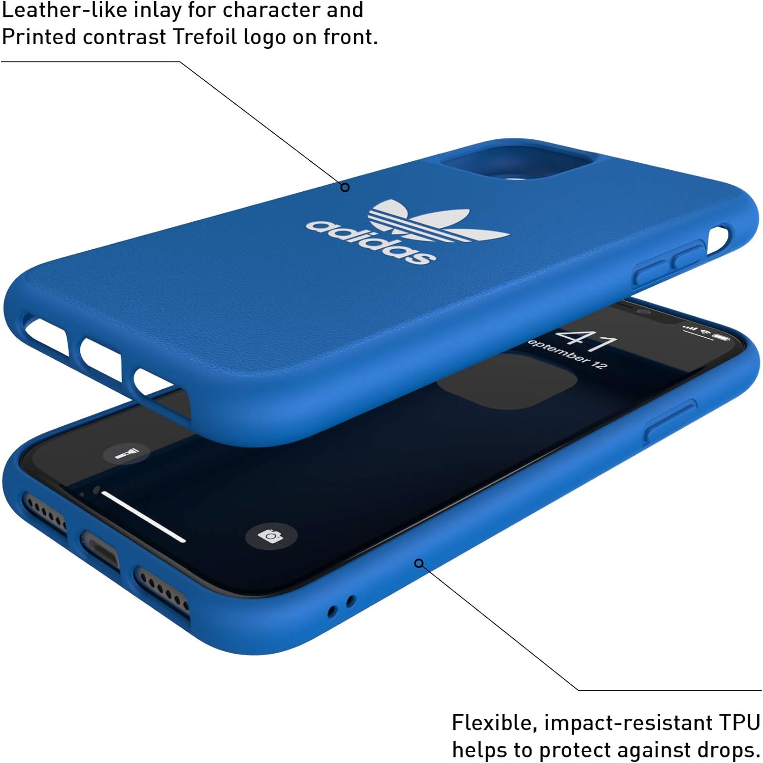 adidas Originals Compatible with iPhone 11 Case, Protective Moulded TPU Phone Cover – Blue