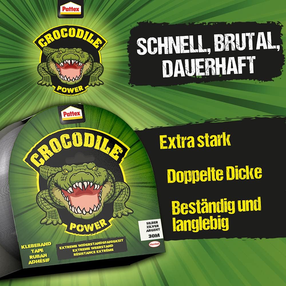 Pattex Crocodile Power PCPT6 Crocodile Adhesive Tape, 1 x 30m, Silver 1 x 30m Silver
