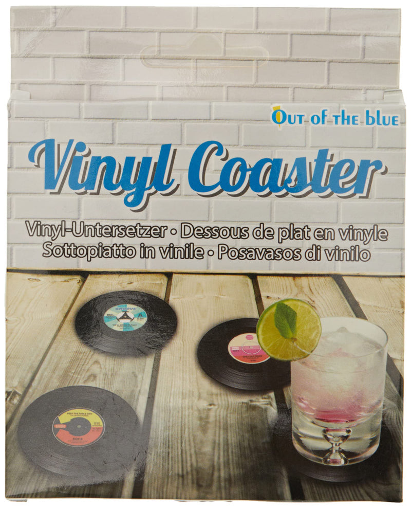 Out of the Blue 71/3075 Coasters in Record Design Protects Against Marks, Stains, Heat and Scratches, Approx. 11 cm, Set of 4 in Gift Box