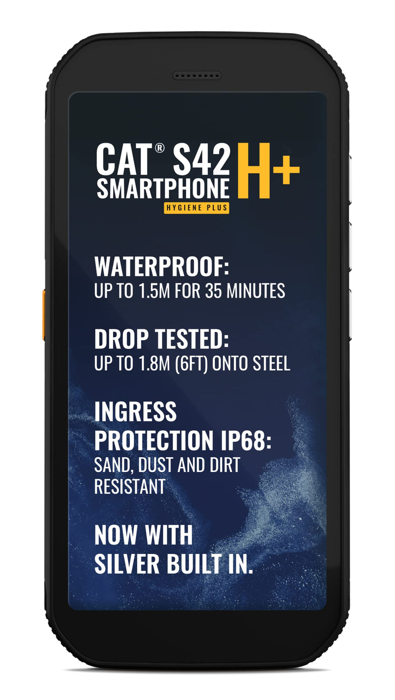 CAT PHONES S42 H+ all carriers Smartphone with anti-microbial silver ions built in. 4G Rugged Phone (IP68, MIL SPEC 810H, 4200mAh Battery, Dual SIM, 3GB/32GB, Android 10) - Black. S42+ (2021)