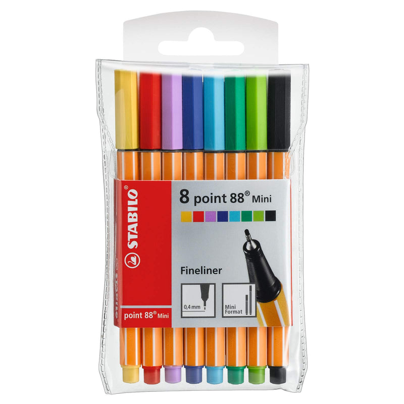 STABILO Fineliner point 88 MINI - Wallet of 8 - Assorted colors 8 Count (Pack of 1) Multicolor