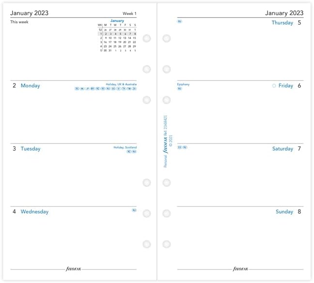 Filofax Personal Week on Two Pages English 2023 Diary,White