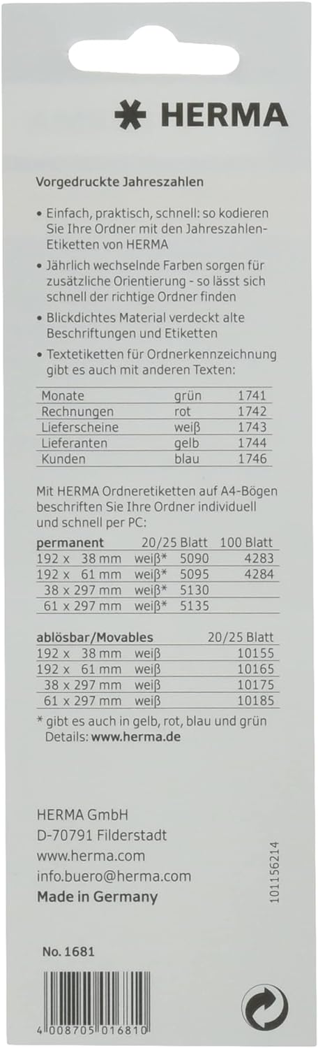 HERMA 1681 Year Numbers Stickers 2021 for Folders (60 x 26 mm, Paper, Matte, Opaque) Self-Adhesive, Permanent Text Labels, 100 Labels, Yellow 2021.