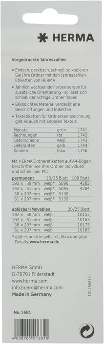 HERMA 1681 Year Numbers Stickers 2021 for Folders (60 x 26 mm, Paper, Matte, Opaque) Self-Adhesive, Permanent Text Labels, 100 Labels, Yellow 2021.