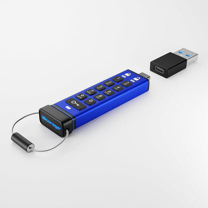 iStorage datAshur PRO+C 512GB | Secure USB Type-C Memory Stick | FIPS 140-3 Level 3 Pending | PIN Protected | Type C-A Adapter Included.