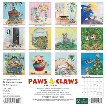 Gary Patterson's Paws N Claws 2024 12 X 12 Wall Calendar
