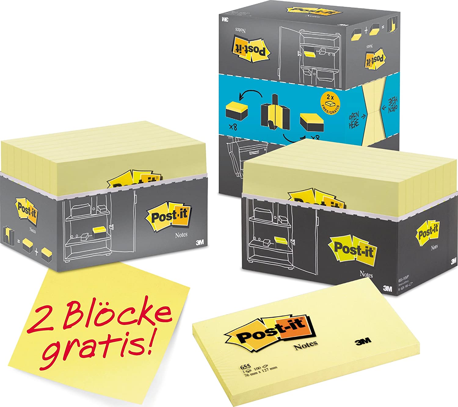 Post-it Notes - Canary Yellow - Value Pack of 16 Pads + 2 Free Pads - 76 mm x 127 mm 76 mm x 127 mm 16 Pads + 2 Pads