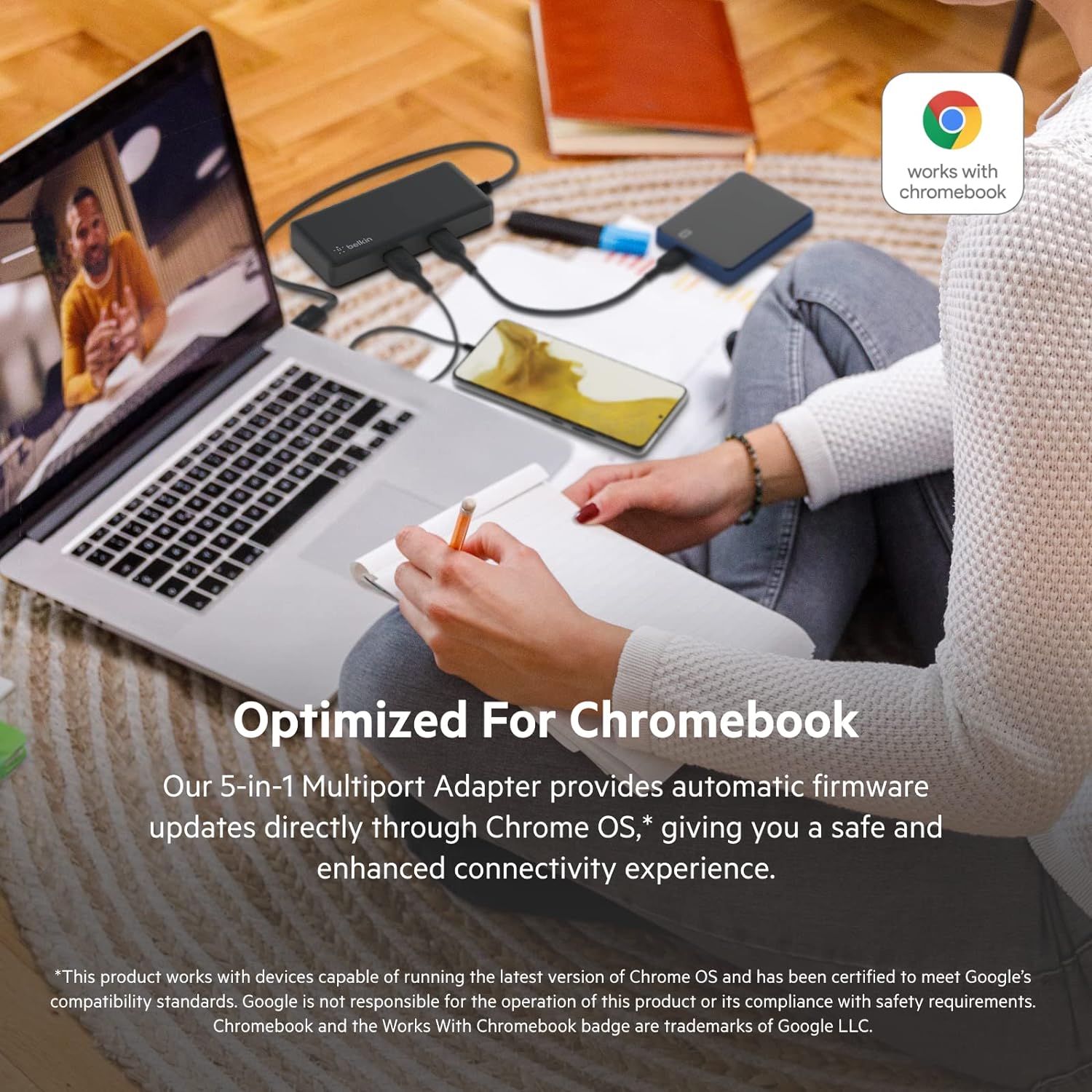 Belkin 5 in 1 Multiport Hub Adapter Optimized for Chromebook with 4K 60hz HDMI Port, USB Type C 86W Power Delivery, 2 USB A 3.1 Gen 1 & Small, Portable, Compact Size, Black (INC008btBK) 5 in 1 (for Chromebook)