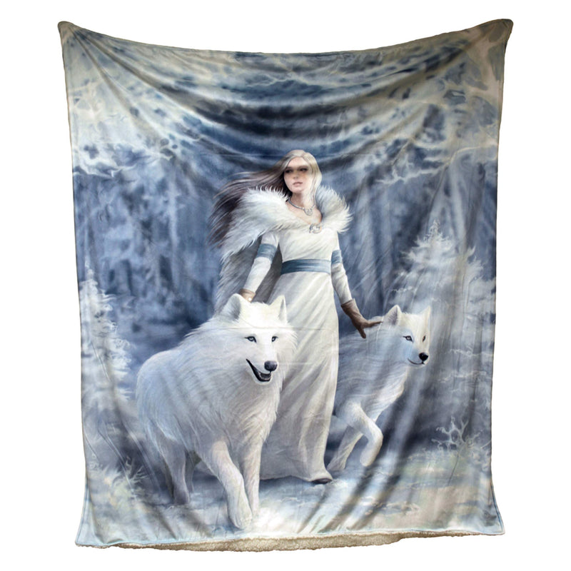 Anne Stokes Winter Guardians Throw White Wolf Blanket