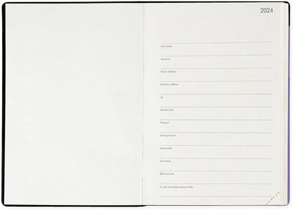 Legami - Medium Daily Diary, 12 Months, from January 2024 to December 2024, Elastic Closure, Monthly Planner January 2025, Final Pocket, Removable Address Book, 12 x 18 cm, Lavender Colour