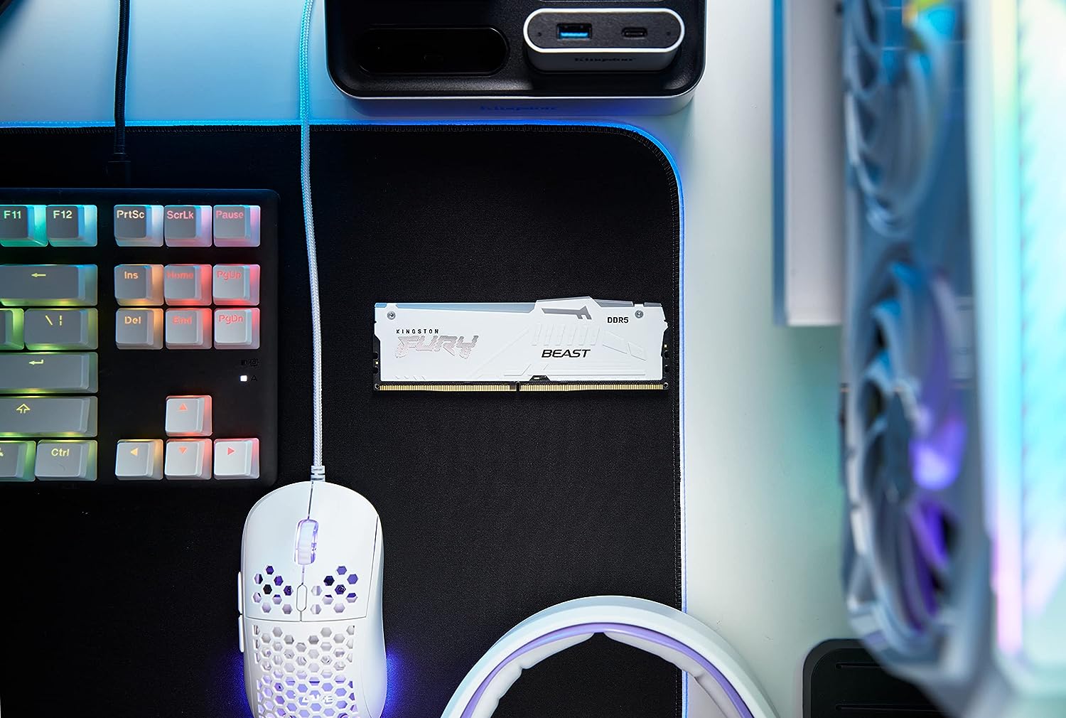 Kingston Fury Beast White RGB 16GB 5200MT/s CL40 DDR5 XMP DIMM | Infrared Syncing | Fury CTRL Software | Overclocking | Plug N Play | Intel XMP 3.0 | Single Module | KF552C40BWA-16 White 5200MT/s 16GB