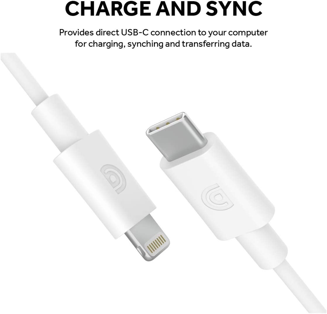 Griffin MFI Charge/Sync Cable Apple Lightning to USB-C Compatible with e.g. iPhone 11/11 Pro/SE (2020) / 12 Mini / 12/12 Pro / 12 Pro Max  White
