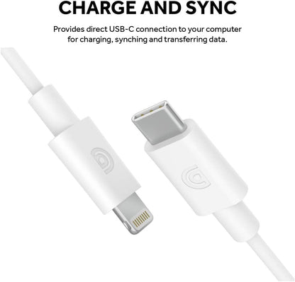 Griffin MFI Charge/Sync Cable Apple Lightning to USB-C Compatible with e.g. iPhone 11/11 Pro/SE (2020) / 12 Mini / 12/12 Pro / 12 Pro Max  White