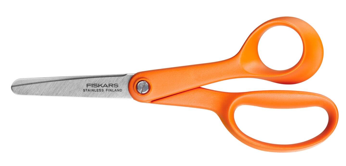 Fiskars Ciseaux enfant, + 6 ans, Longueur totale: 13 cm, Pour droitiers, Lames en acier inoxydable/Poignées en plastique, Orange, Classic, 1005166, 13.4 x 1 x 5.6 cm