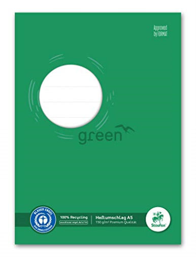Staufen Staufen Green 794004511 Notebook Cover with Labelling Field DIN A5 150 g/m² Recycled Paper Perfect Protection for Exercise Books Colour Green Pack of 10