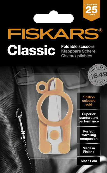 Fiskars Foldable Scissors, Length: 11 cm, For Right- and Left-handed Users, Stainless Steel Blade/Plastic Handles, Orange, Classic, 1005134 Length: 11 cm Right- / and left-handed
