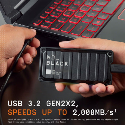 WD_BLACK 500GB P40 Game Drive SSD, External NVMe Solid State Drive up to 2000 MB/s, USB-C USB 3.2 Gen 2x2, Customizable RGB lighting works with Playstation, Xbox, PC, & Mac Portable SSD 500GB Console or PC