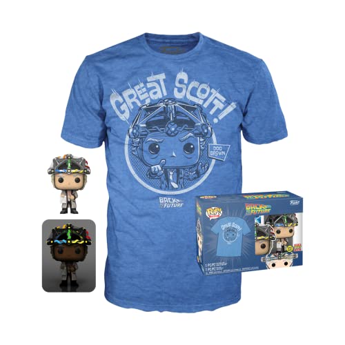 Funko Pop! & Tee: BTTF - Doc With Helmet With Helmet - Extra Large - (XL) - Back to the Future - T-Shirt - Clothes With Collectable Vinyl Figure - Gift Idea - Toys and Short Sleeve Top for Adults Men