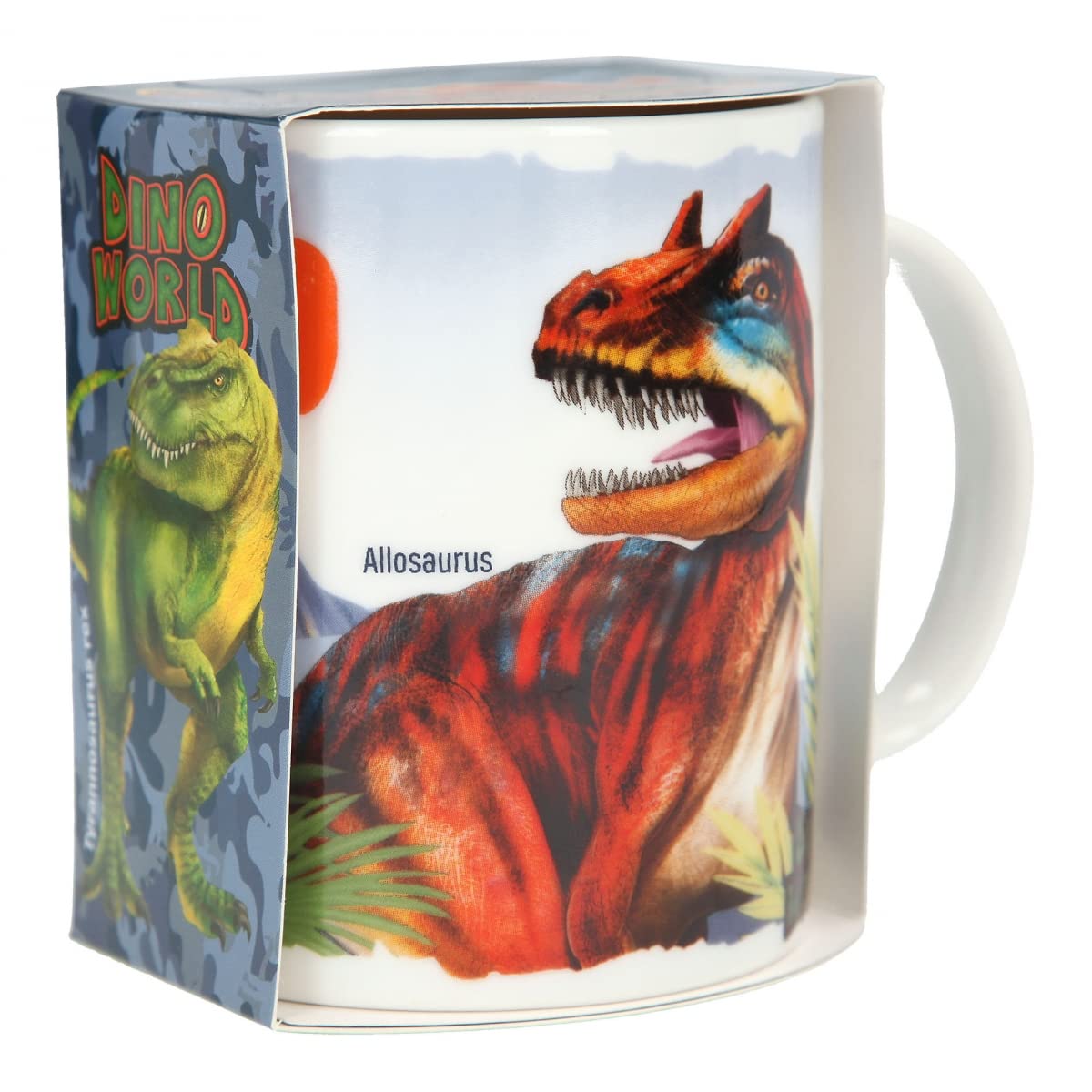 Depesche 12030 Dino World Mug with Handle in White with Dinosaur Print, Porcelain Drinking Cup, Capacity: Approx. 320 ml, Multicoloured, ca. 11,7 x 10 x 8,2 cm