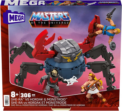 MEGA Masters of the Universe Building Toys Set, MOTU She-Ra Vs Hordak & Monstroid with 306 Pieces, 3 Micro Action Figures and Accessories
