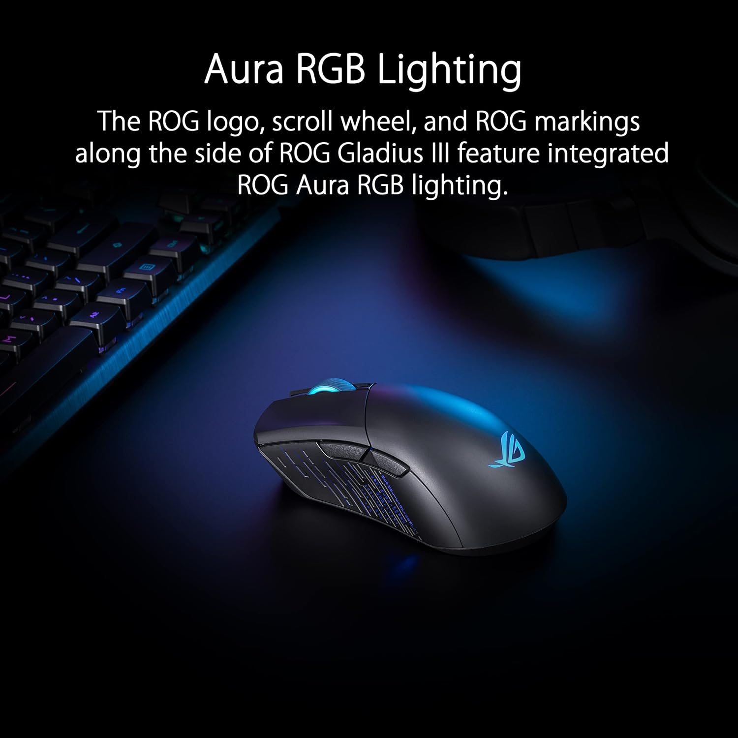 ASUS ROG Gladius III Wireless Gaming Mouse, 3 Connection Modes - Wired / Bluetooth / RF 2.4 GHz, 19,000 DPI Optical Sensor, 6 Programmable Buttons, RGB, 85 Hour Battery Life, Ergonomic, Black