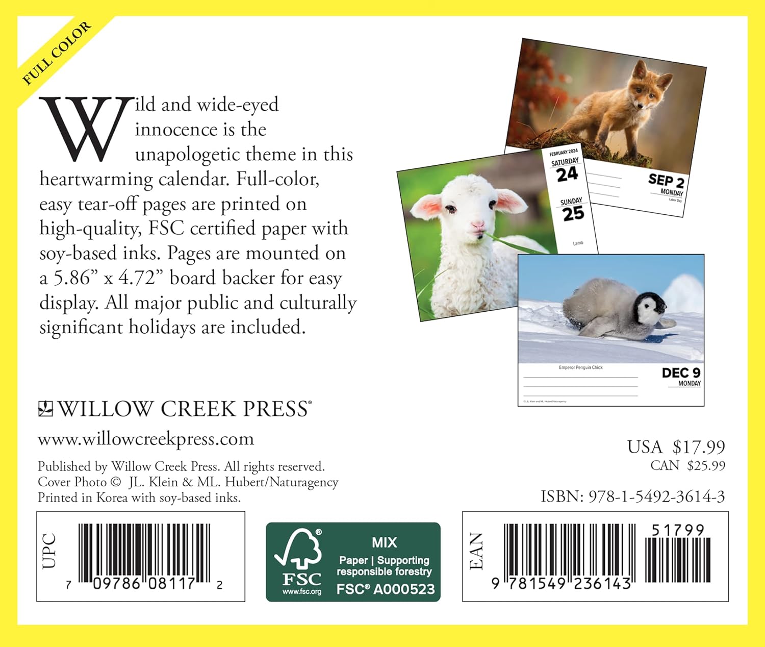 Baby Animals 2024 6.2 X 5.4 Box Calendar