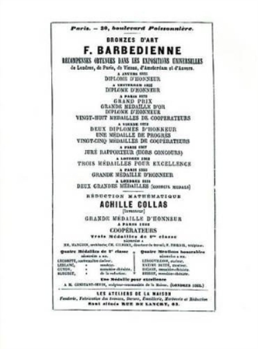 1886 Catalog of the French Bronze Foundry of F. Barbedienne of Paris