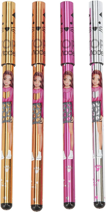 Depesche 7511 TOPModel - Metallic Gel Pens Set of 4 Gold Silver Bronze Pink Writing and Decorating, Colourful 4 metallic case