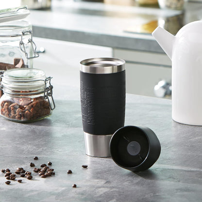 Emsa Vacuum Travel Mug 12.2 fl .oz. in black, Stainless Steel, 1 Count (Pack of 1) Previous model Sleeve Black