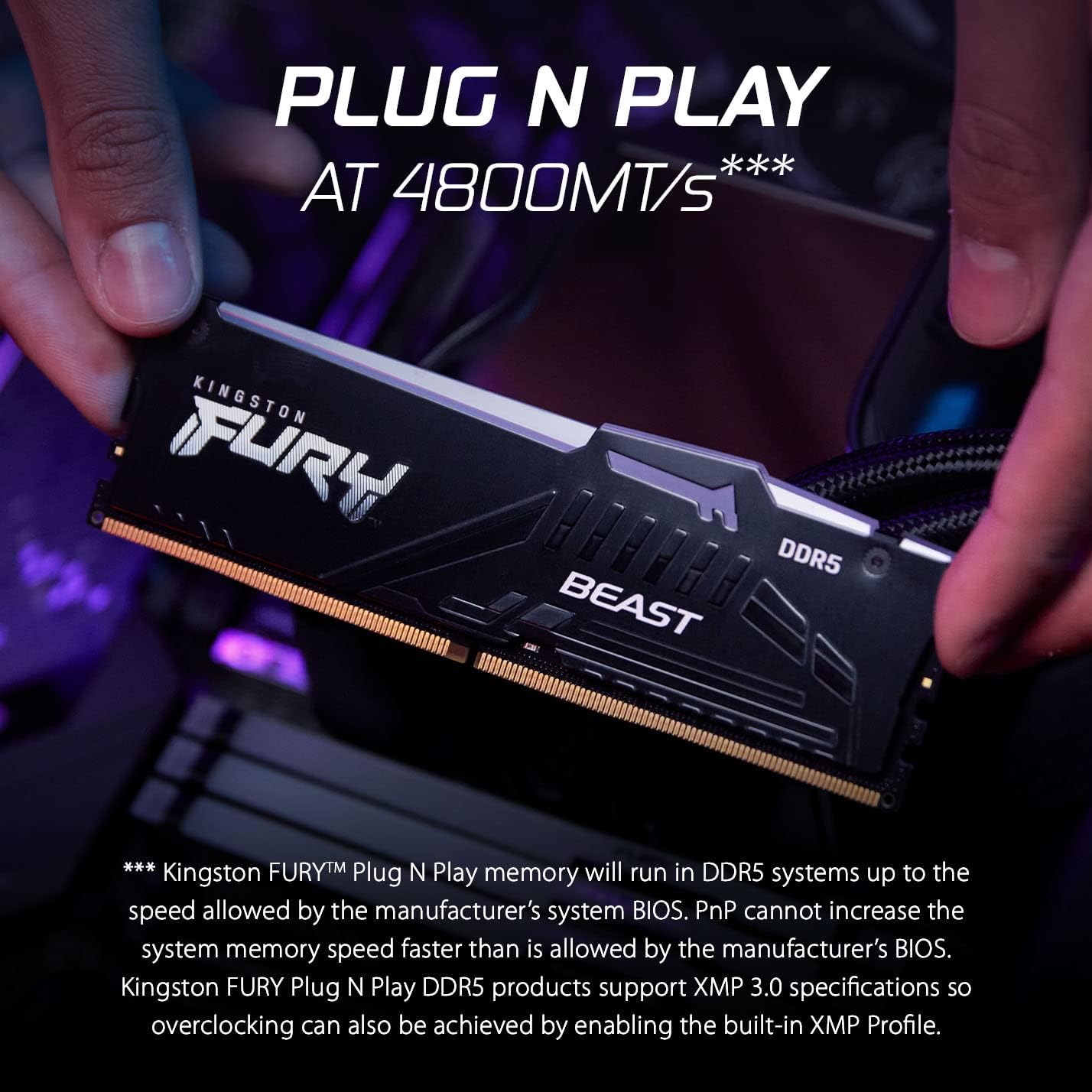 Kingston Fury Beast White RGB 16GB 5200MT/s CL40 DDR5 XMP DIMM | Infrared Syncing | Fury CTRL Software | Overclocking | Plug N Play | Intel XMP 3.0 | Single Module | KF552C40BWA-16 White 5200MT/s 16GB