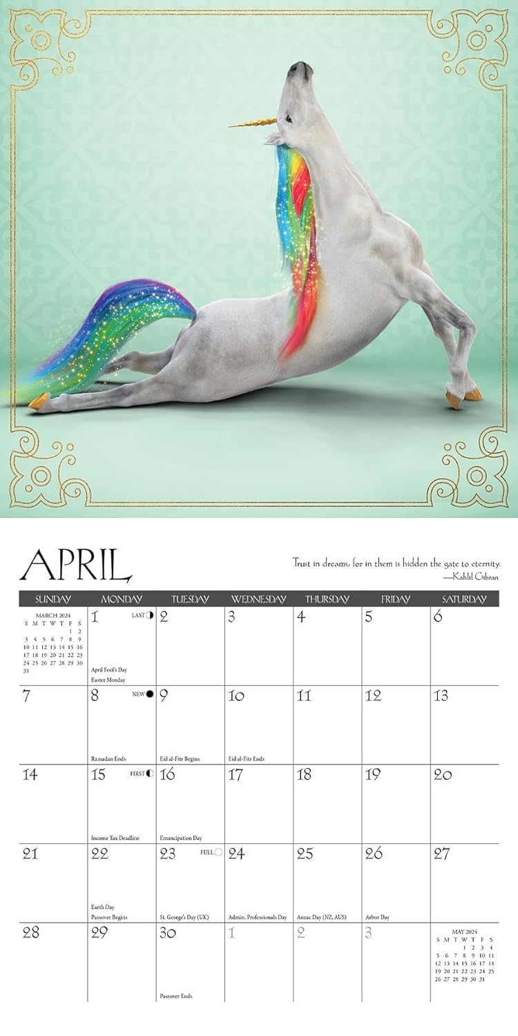 Unicorn Yoga 2024 7 X 7 Mini Wall Calendar