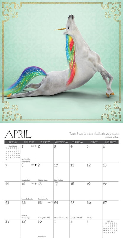 Unicorn Yoga 2024 7 X 7 Mini Wall Calendar