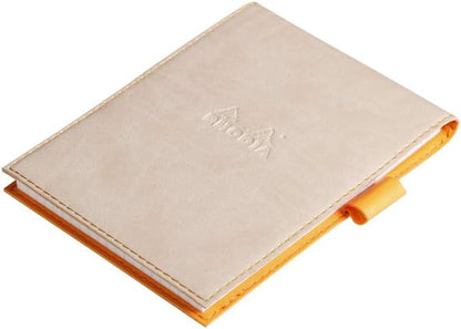 RHODIA 128205C - Clipboard Case + Stapled Notepad No. 12 Beige - 8.5x12 cm - Lined - 80 Detachable Sheets - White Clairefontaine Paper 80 g/m - Pencil Holder - Faux Leather - Rhodiarama Collection Beige A7+ Lined