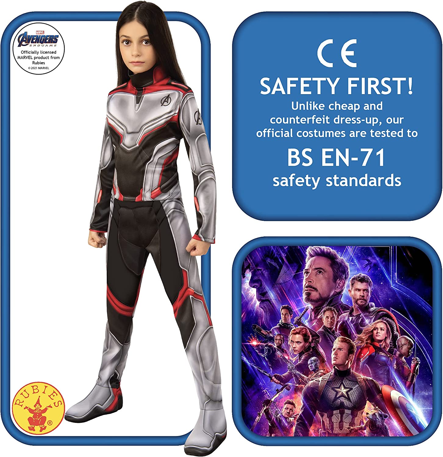 Rubie's Official Marvel Avengers Endgame Team Suit Classic Childs Unisex Costume, Kids Superhero Fancy Dress