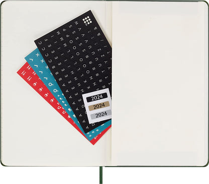 Moleskine Daily Agenda 12 Months 2024, Agenda 2024, Size Large 13x21, Hard Cover and Elastic Closure, Colour Myrtle Green Daily Hard Cover - Large Myrtle Green