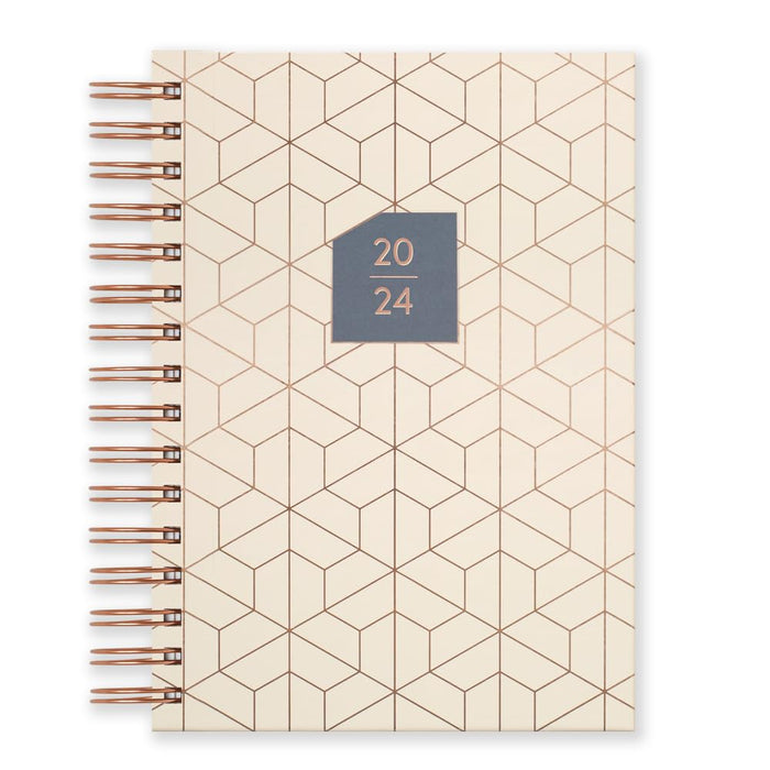 Matilda Myres 2024 Diary - A5 Day a Page - Rose Gold Wiro Bound - January to December Planner - Rose Gold Design - Hardback Covers (Ivory 2024)