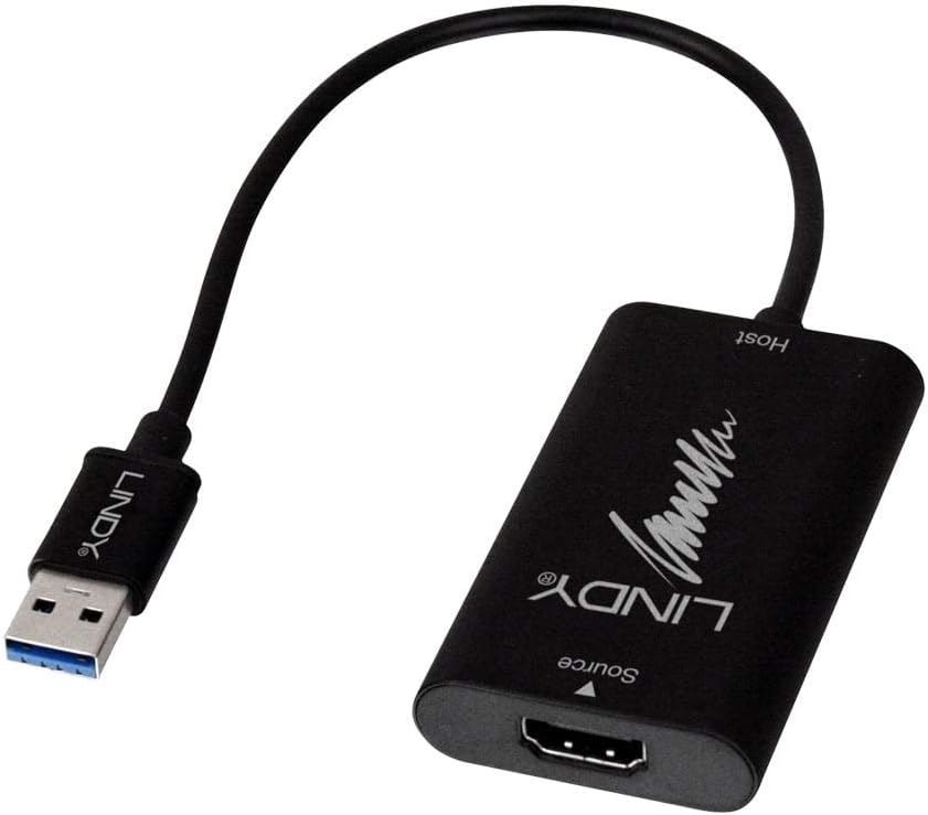 LINDY Video Capture Device, HDMI to USB 3.0, 1920x1080p 60FPS, Broadcast Live & Record via DSLR, Camcorder, ActionCam, for use with Teams, Zoom, Skype & Live streaming with OBS, Xsplit, Shadowplay