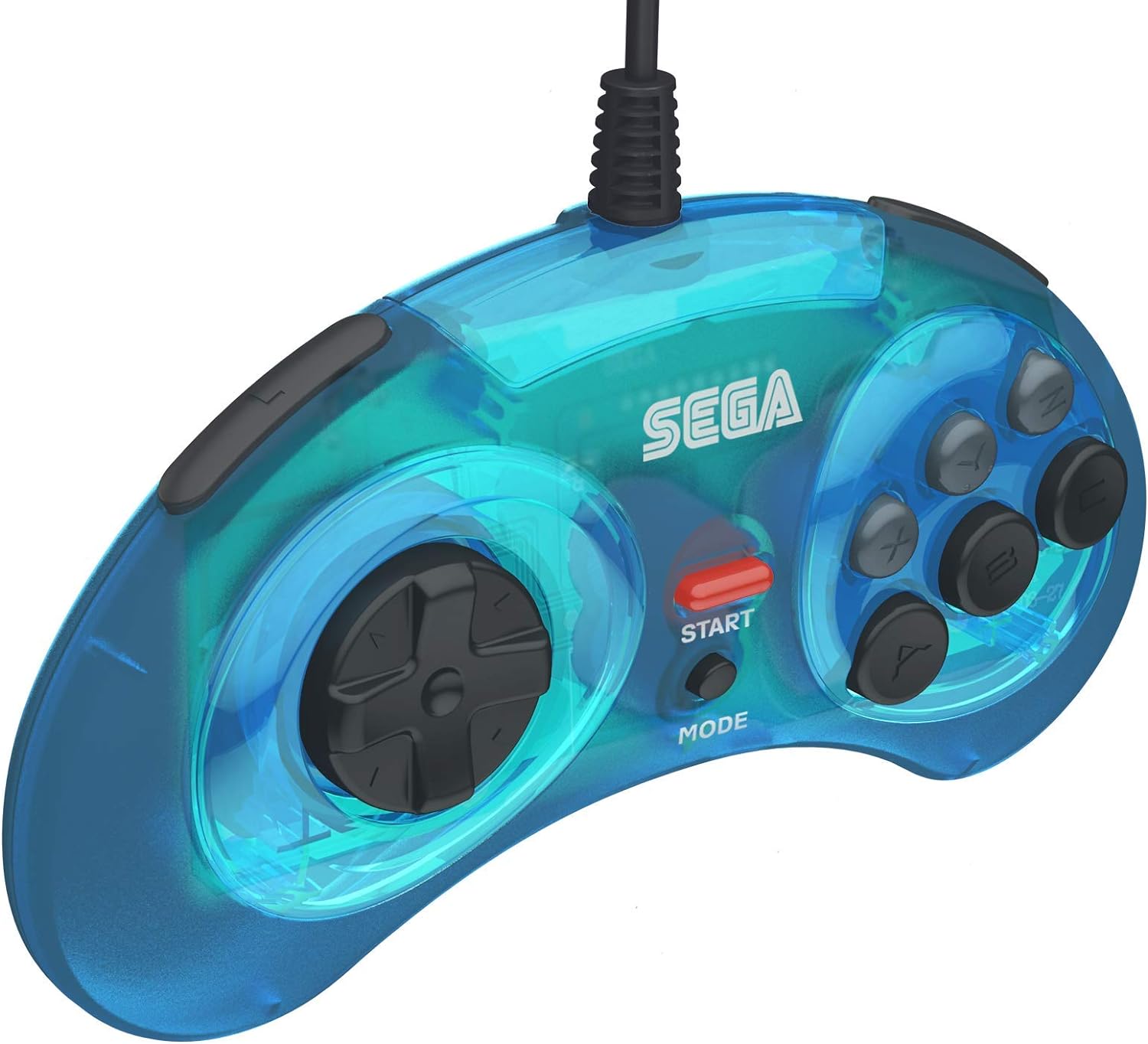 Retro-Bit Official SEGA Mega Drive USB Controller 8-Button Arcade Pad for PC, Mac, Steam, RetroPie, Raspberry Pi - USB Port - Clear Blue Single