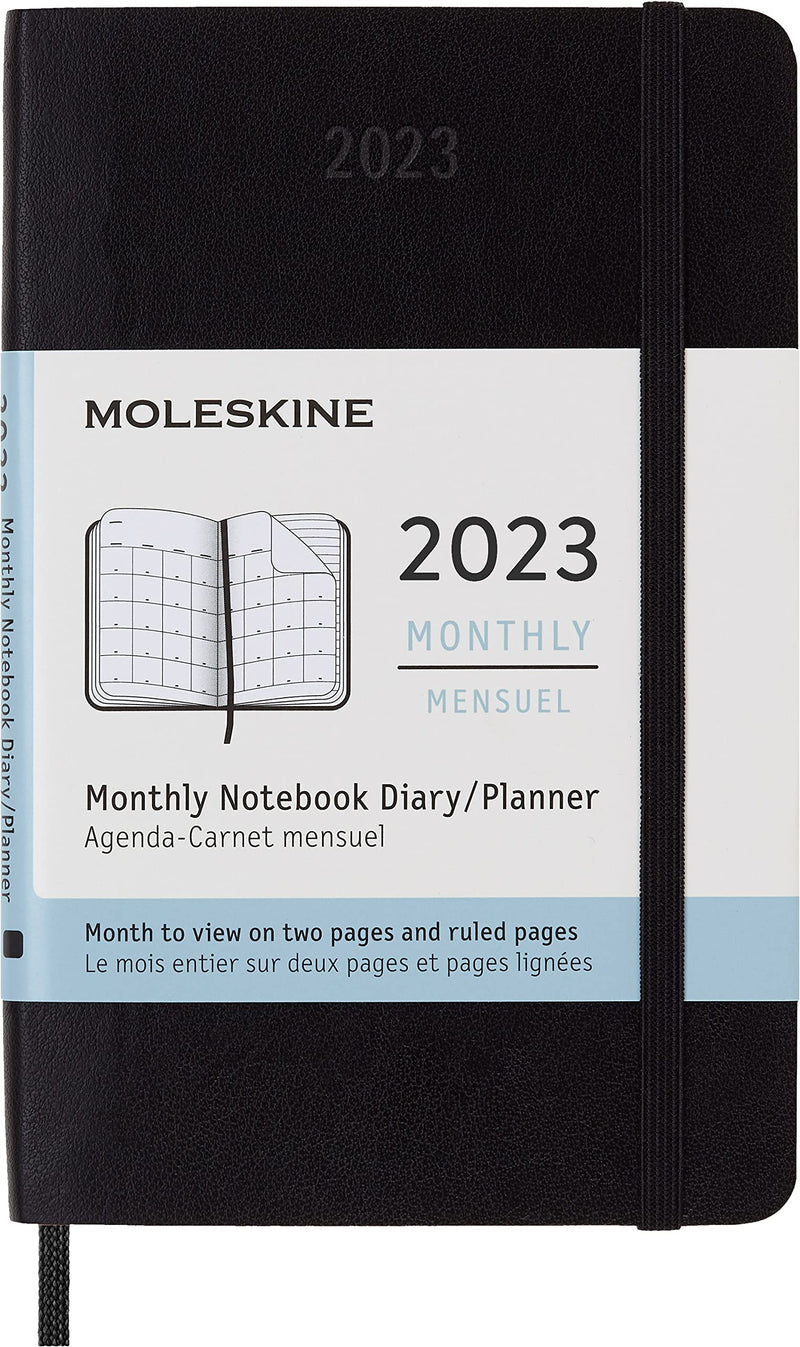 Moleskine Monthly Planner 2023, 12-Month Diary, Monthly Notebook with Soft Cover, Pocket Size 9 x 14 cm, Colour Black Soft Pocket Black