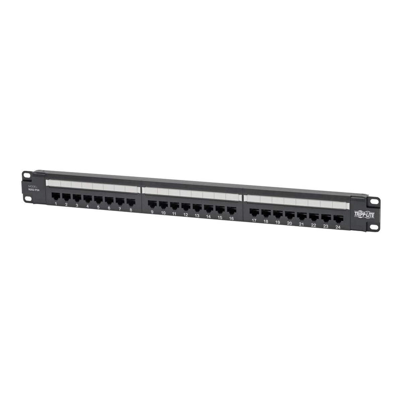 Eaton Cat6 24-Port PoE+ Patch Panel, RJ45 Ethernet, 1U Rackmount, EIA/TIA 568A/B Wiring Standards for 110 & Krone Terminations, Black (N252-P24) 24 Port