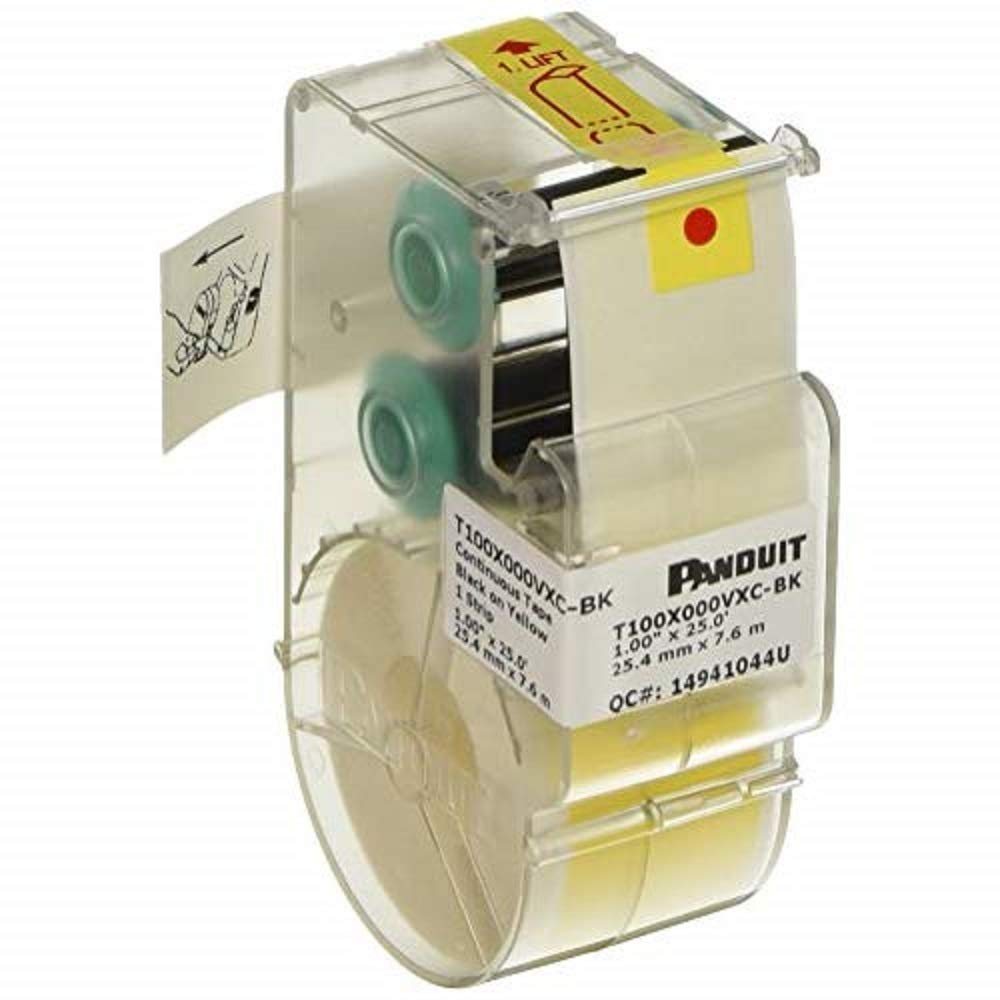 Panduit T100X000VXC-BK P1 Cassette Continuous Tape Label, Vinyl, Yellow/Black Black on Yellow 1.00-Inch Width