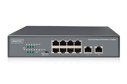 Digitus 8 Port Fast Ethernet PoE Switch, 19 Inch, Unmanaged, 2 Uplinks