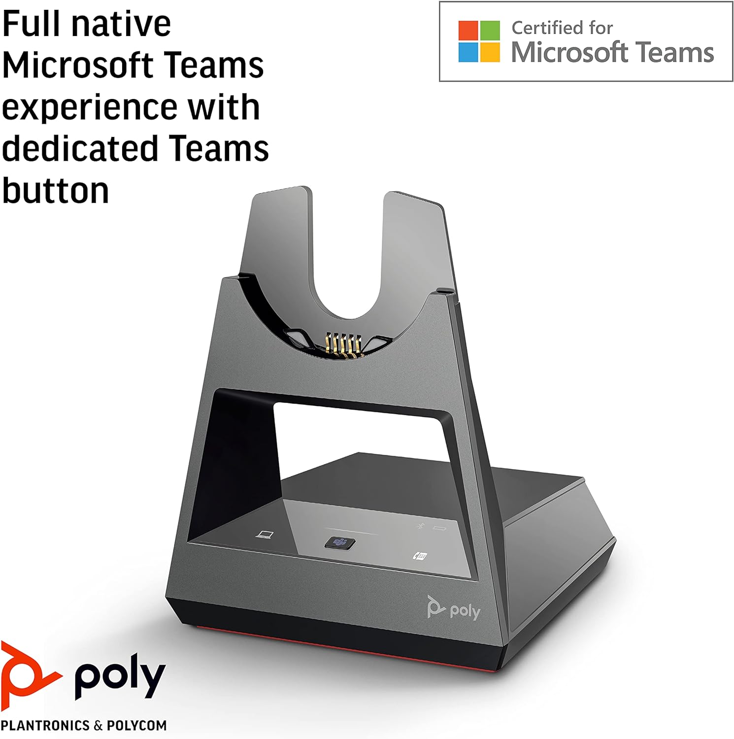 Poly - Voyager Office Base (Plantronics) - Compatible with Voyager Focus 2 and Voyager 4300 UC Series Headsets (Sold Separately) - Connect to PC/Mac, Deskphone, & Cell Phone - Teams Version Teams Version Teams Certified: Yes