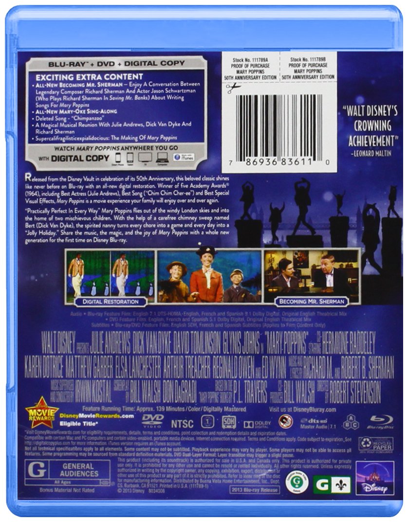 Mary Poppins: 50th Anniversary Edition (Blu-ray + DVD + Digital Copy)