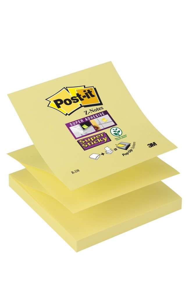 3M UK - Post-it Super Sticky Z-Notes R330-12SS-CY Canary Yellow 76 mm x 76 mm 90 Sheets Per Pad (Pack 12) 7000048167