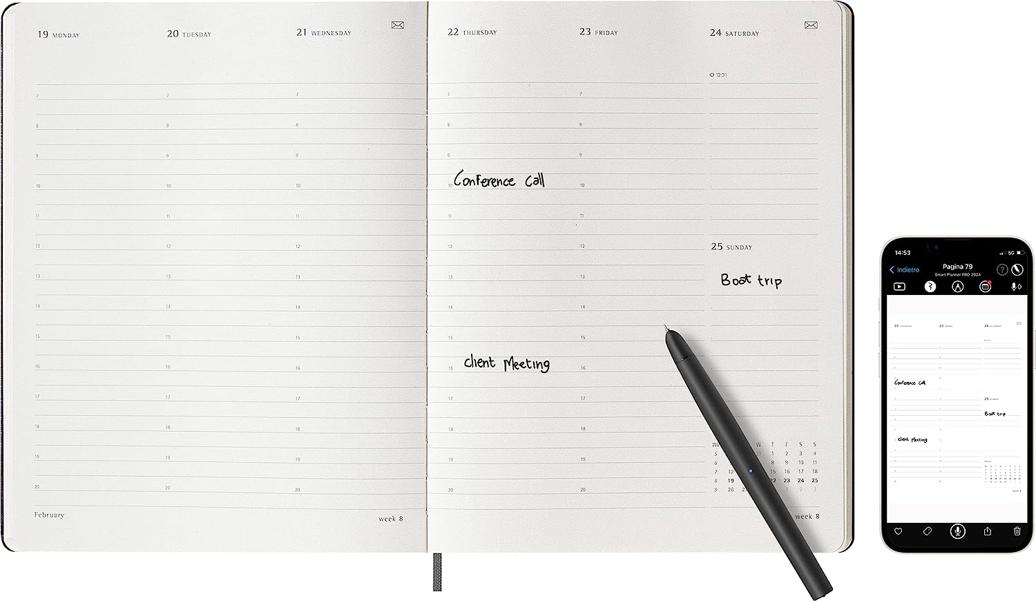 Moleskine 2024 Smart Pro Vertical Weekly Planner, 12M, Extra Large, Black, Hard Cover (7.5 x 10) PRO Weekly Vertical XL
