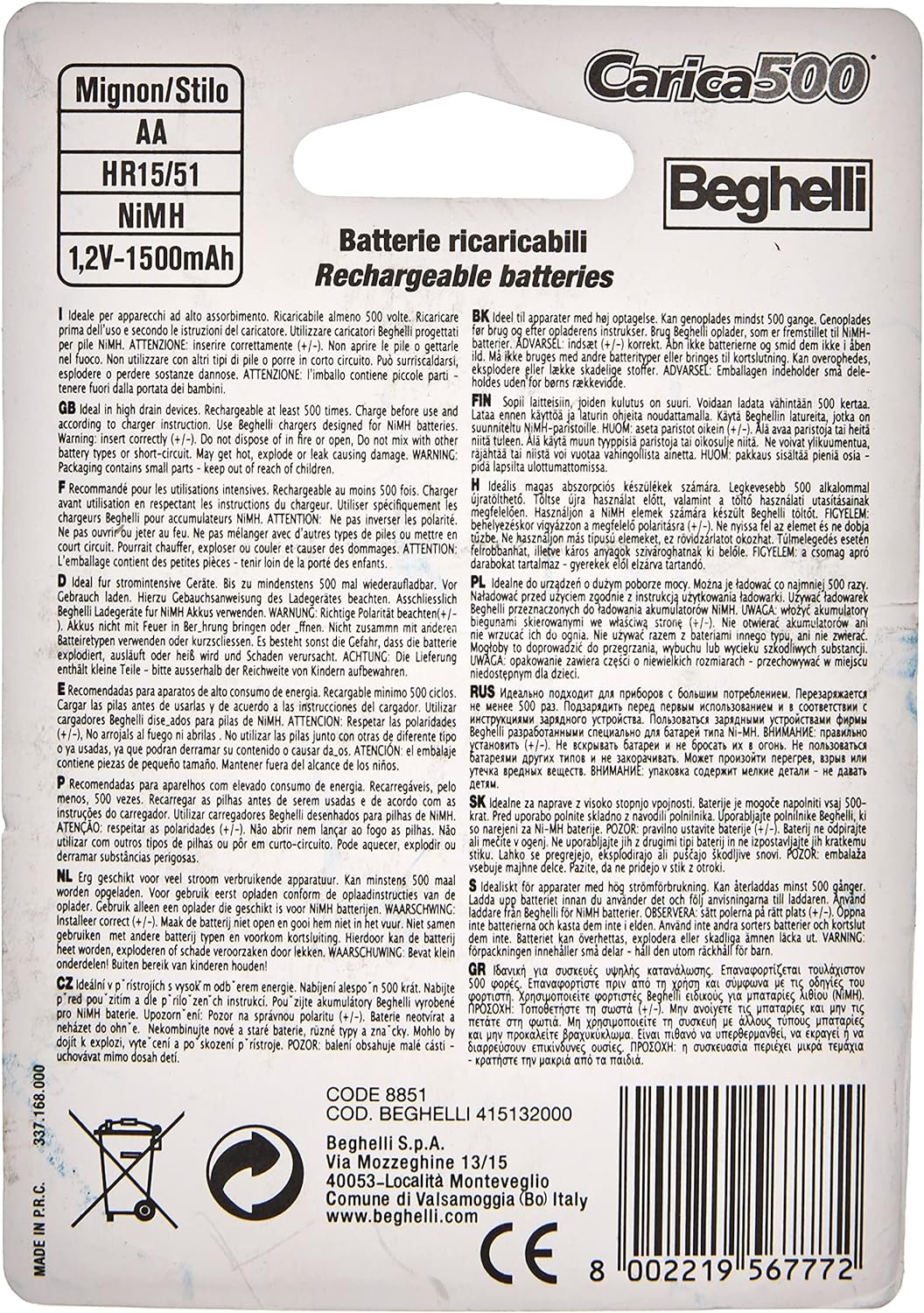 Cf4 Batt.Aa Ric Nimh 1.500Ma